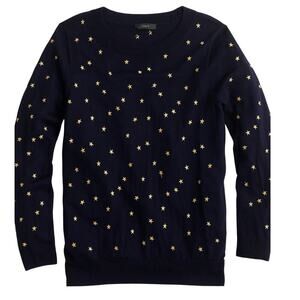 J.Crew Tippi Merino Wool Sweater Embroidered Gold Stars Navy Size Small